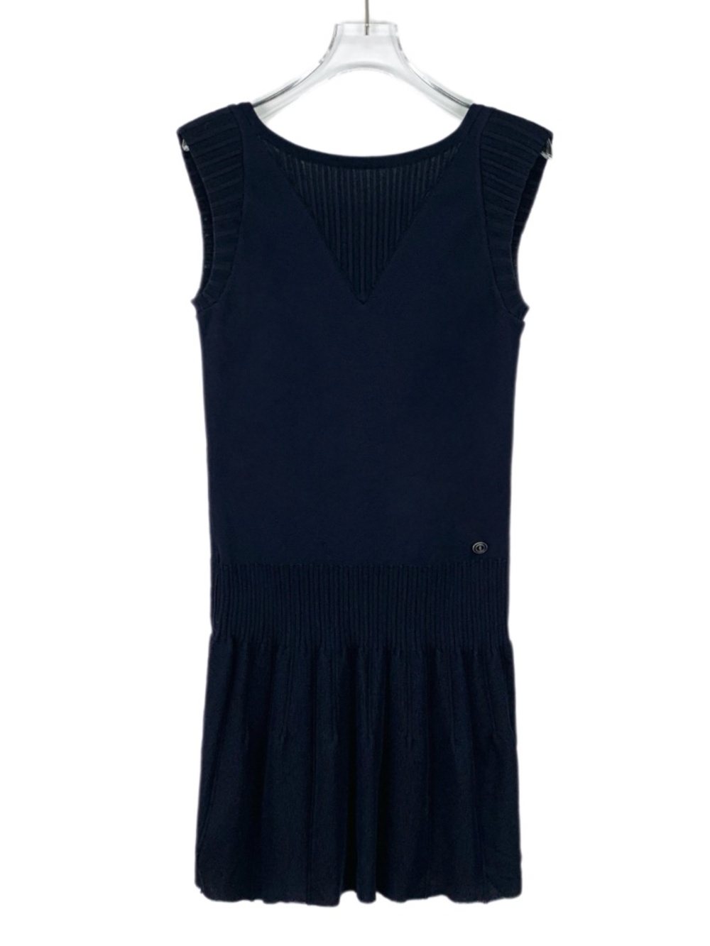 Chanel Navy Blue V-Neck Sleeveless Knit Dress,